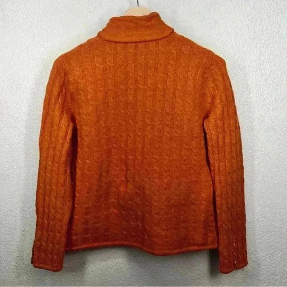 Talbots Cardigan Orange Merino Wool Cable Pattern Sweater Petite Medium - Picture 12 of 15